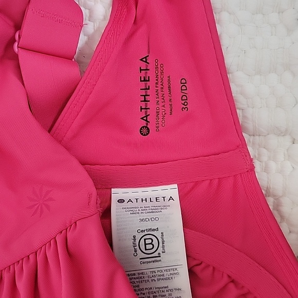 NWOT  Athleta size 36D/DD 32 A/ B SQUARE NECK V BRA CUP Swim TOP  Pink - Picture 7 of 10